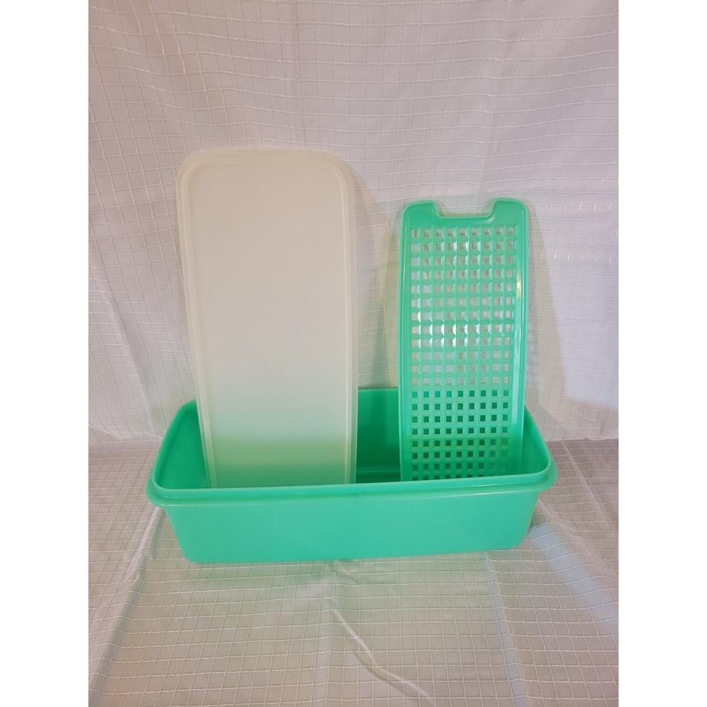 Vintage Tupperware FridgeSmart Green Rectangularβ Container with Lid and Tray